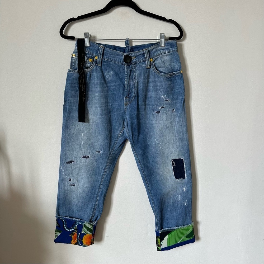 Maurizio Massiminio Patch Cuff Cropped Jeans Distressed Denim IT 40